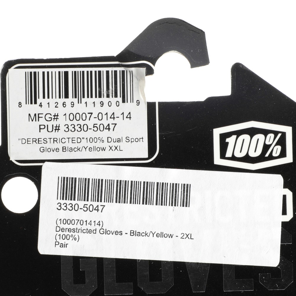 100% Derestricted Gloves Black/Yellow 2XL