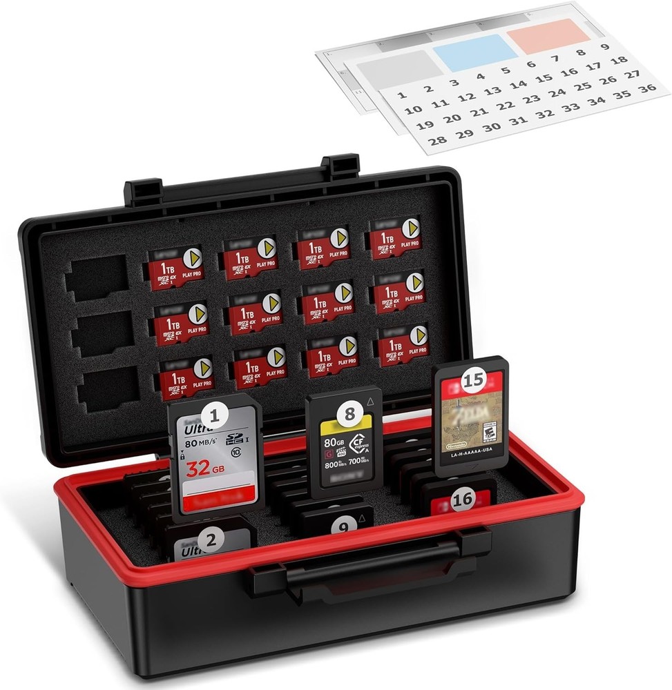 Durable Vertical Memory Card Organizer - Holds 36 Cards, Includes Stickers