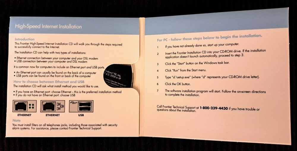 Frontier SpeedStream 6520 Modem High Speed Internet Installation CD