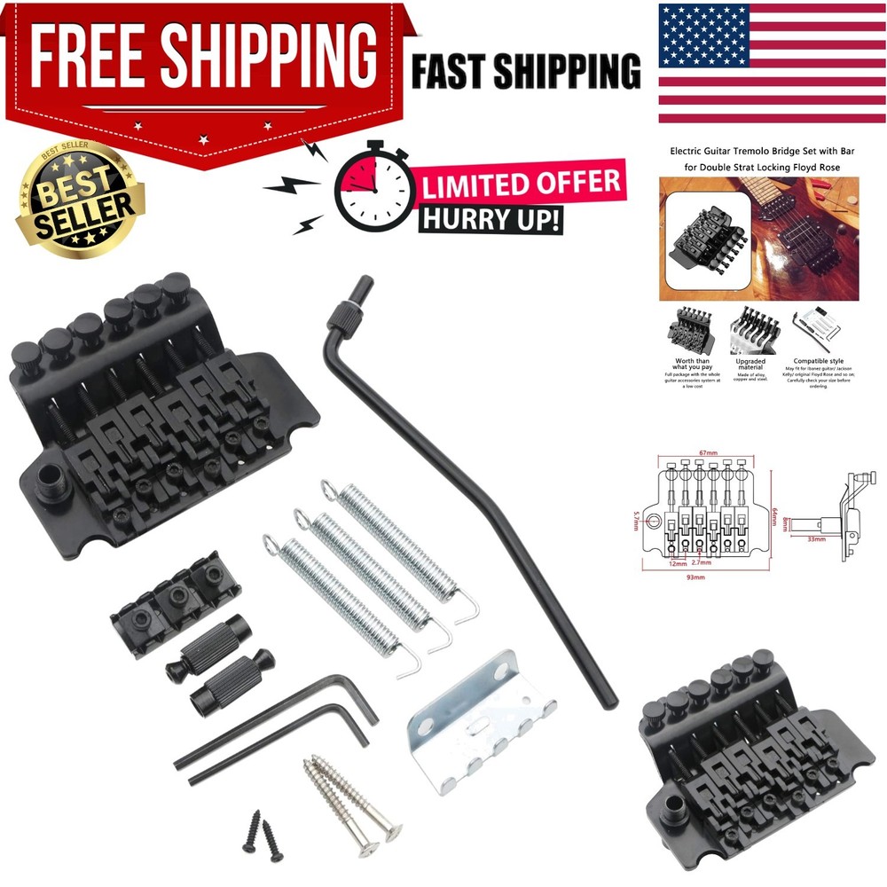 Durable Double Locking Tremolo Bridge in Black for Optimal Tuning Stability