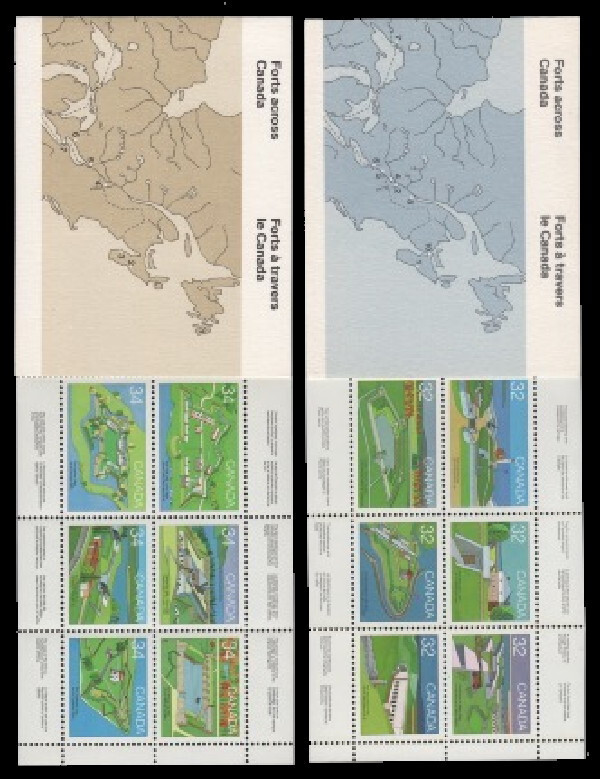 CANADA BOOKLETs #86 & #87 Historical Forts ** 3 Different Stamp Sizes per Pane**