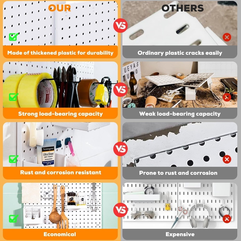 6Pcs Pegboard, Peg Board, Pegboard Wall Organizer, Mount Display Pegboard Kit...