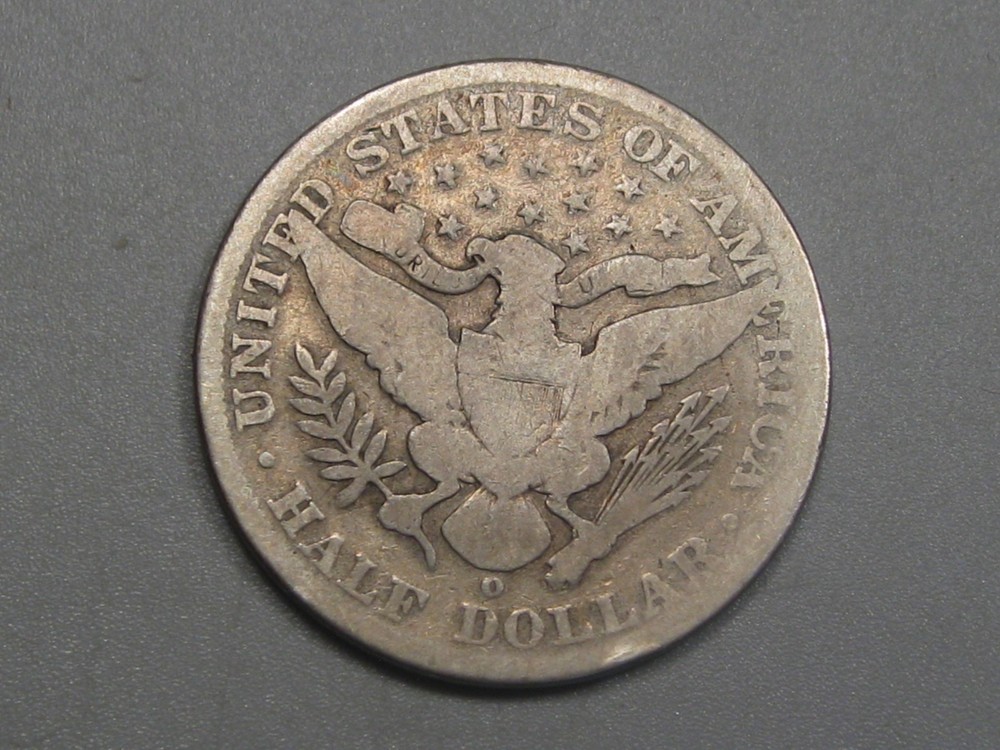 Better-date 1896-o Silver BARBER Half Dollar.