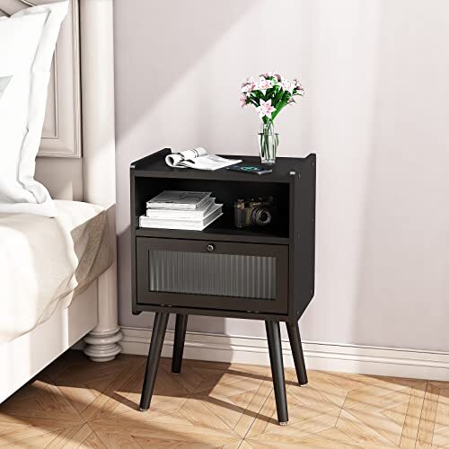 Mid Century Modern Nightstand, Side Table with Storage, Bedside Tables with
