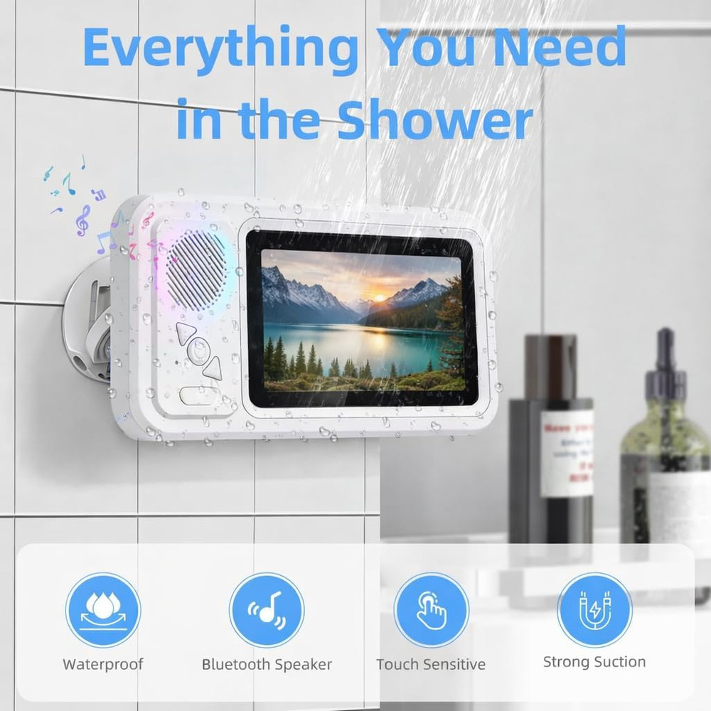 Waterproof Shower Phone Holder with Bluetooth Speaker and Touchscreen Case