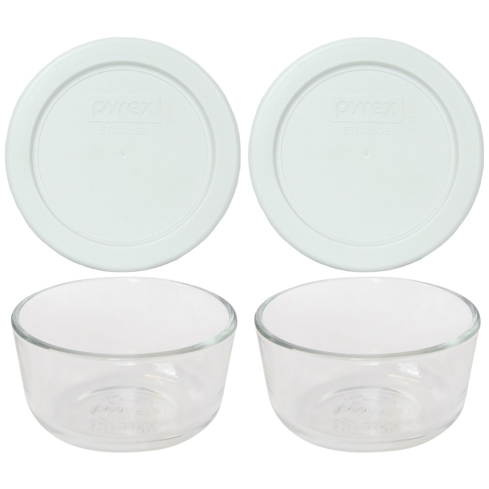 Pyrex 7202 1-Cup Glass Bowls & 7202-PC White Lids (2-Pack)