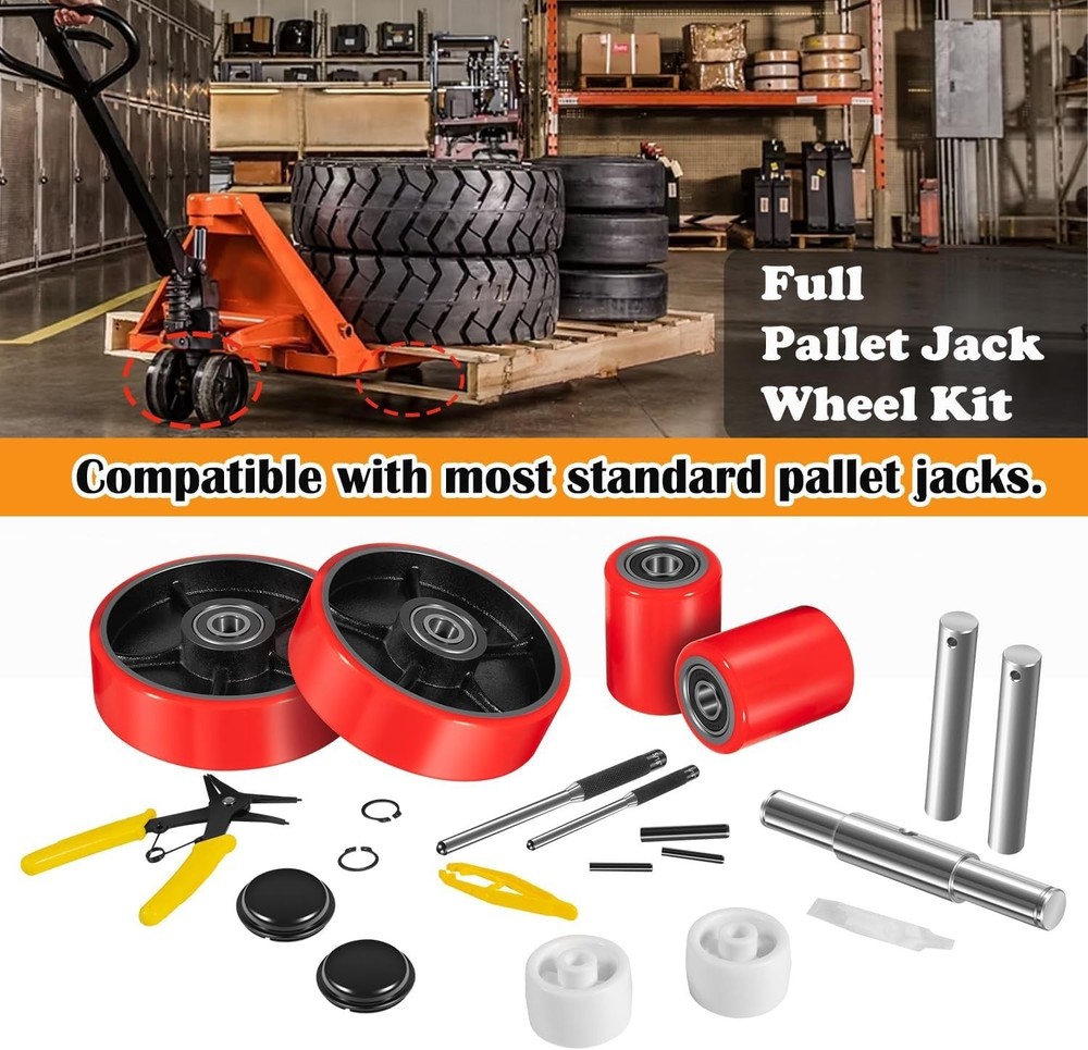 Pallet Jack Full Replacement Kit Steering Wheels 7"x2" Front Load Roller 3"x3.75