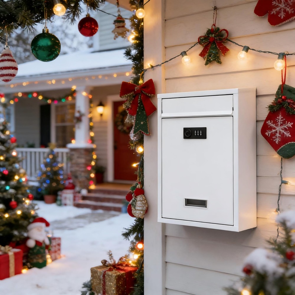 Secure Locking Wall Mount Mailbox with Key Weather Resistant White