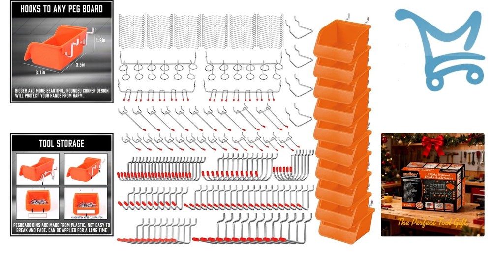 238 pcs Pegboard Hooks Assortment Kit Heavy Duty Rust Resistant Tool Organizer