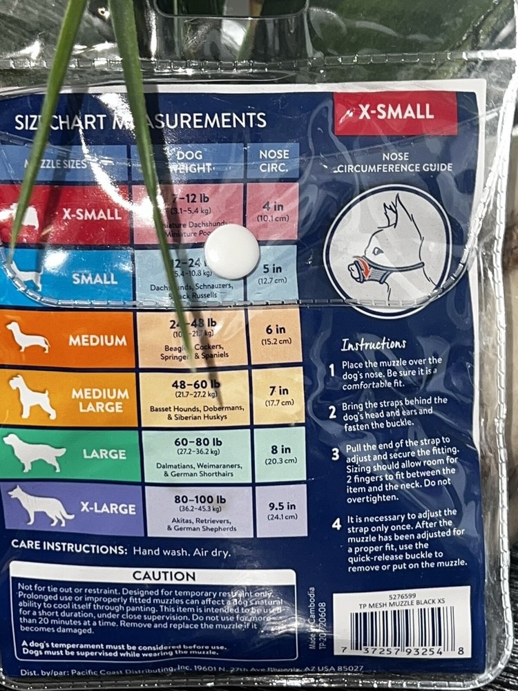 🐶Top Paw Muzzle Adjustable Mesh Muzzle Size X-Small 7-12 lbs Nose 4inches 🐶