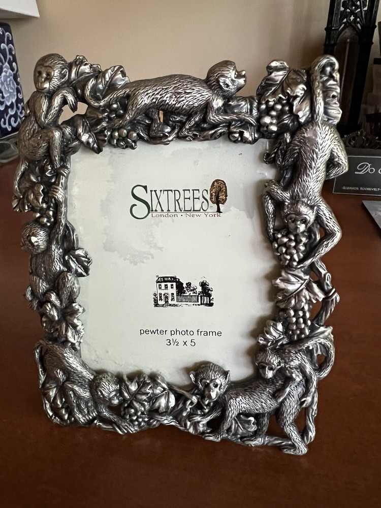 Sixtrees Pewter Picture Frame 5" X 3.5" Monkeys in trees/branches