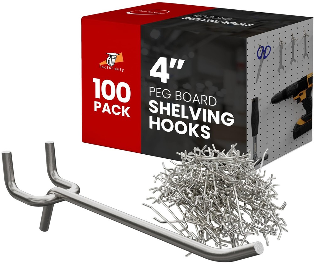 100 Pack PEG Board Pegboard Shelving Hooks 4" Length Metal 100 PC