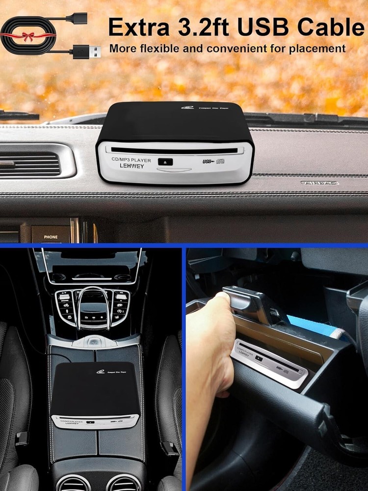 External USB CD Player for Car Portable Plug In CD Player with Remote Control