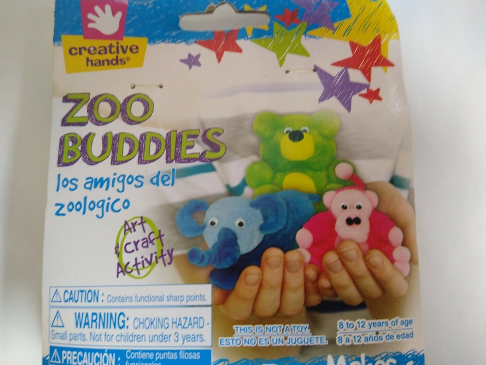 Craft Kit Pom Pom Zoo Buddies Elephant Monkey Bear  Creative Hands Makes 6