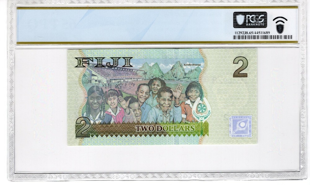 Fiji 2011 $2 PCGS Banknote Gem UNC 65 PPQ Pick 109b Low Serial #