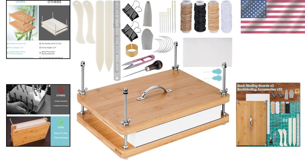 Compact Bamboo Bookbinding Tools - 35-Piece Kit for Safe Document Organization