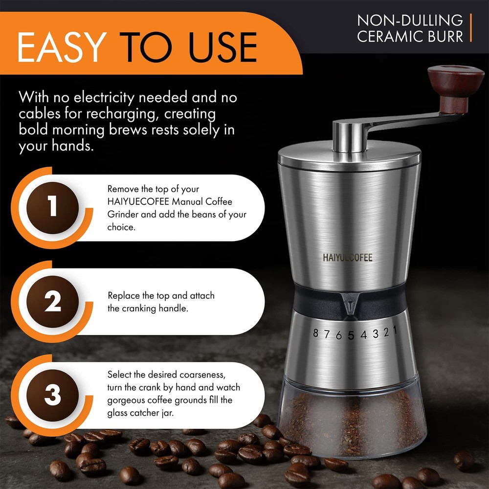 Manual Coffee Grinder with 8 Adjustable Coarseness Settings Hand Crank Mill