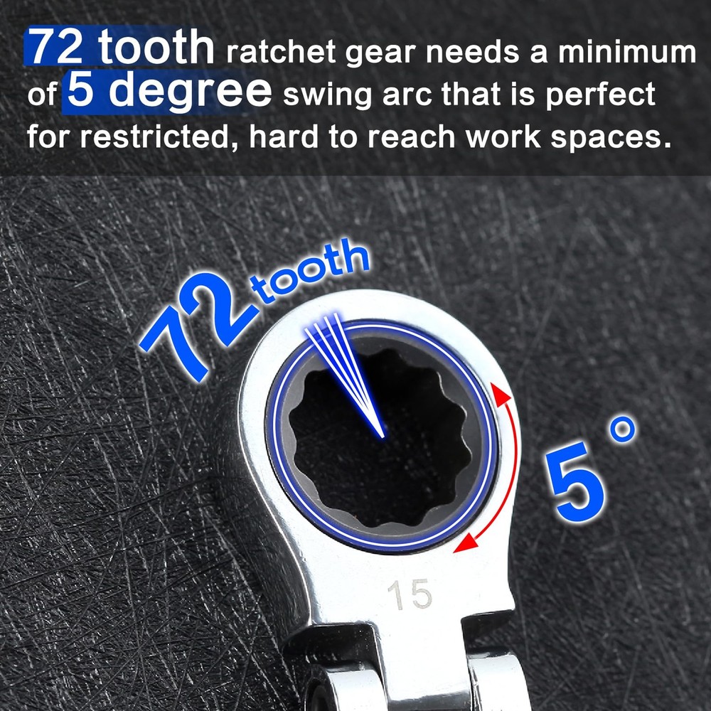5 PCS Double Box End FlexHead Ratcheting Combination Metric Wrench Set