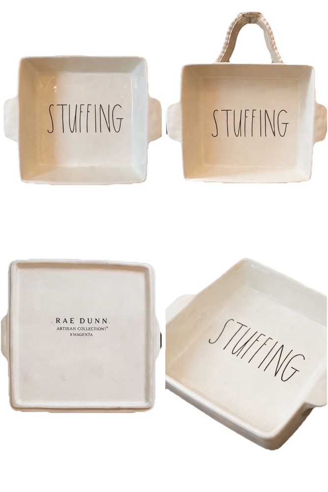 Rae Dunn Ceramic White Square Baking Dish Set Two-Piece STUFFING