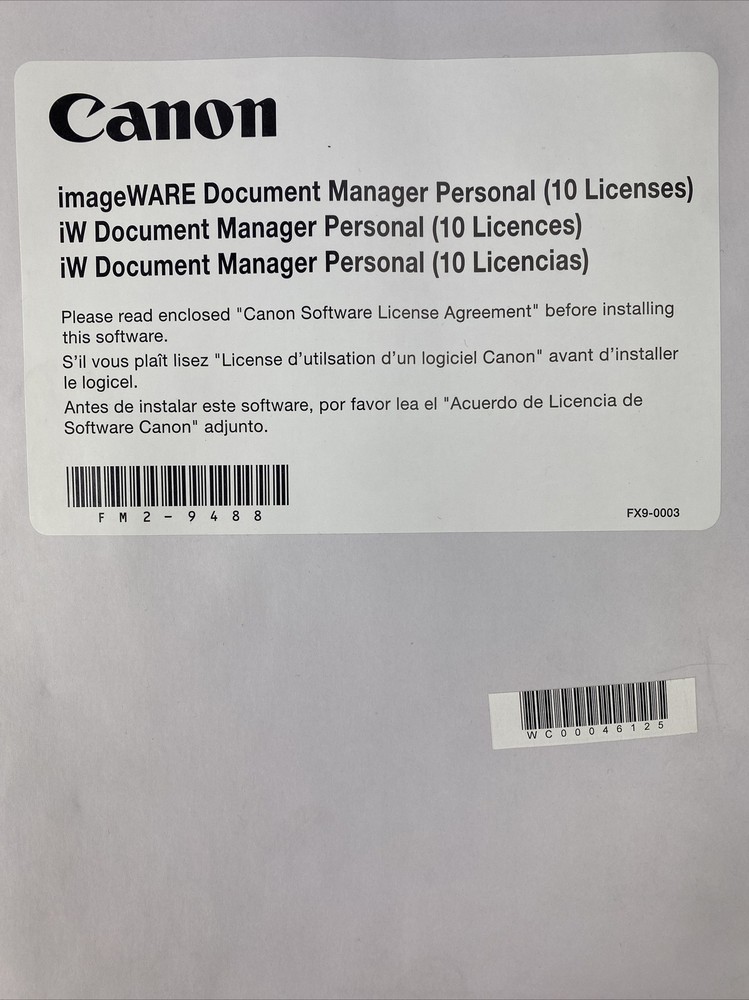 Canon ImageWARE Document Manager Personal 10 Licenses + Send Trial Kit A1 Bundle