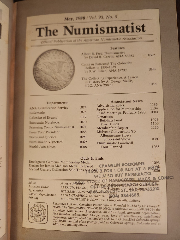 FIVE ISSUES THE NUMISMATIST 1980 ANA