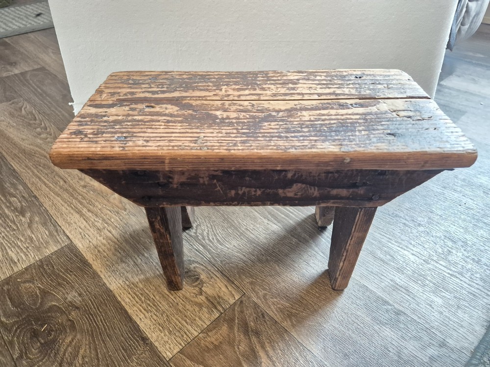 antique wood milking stool