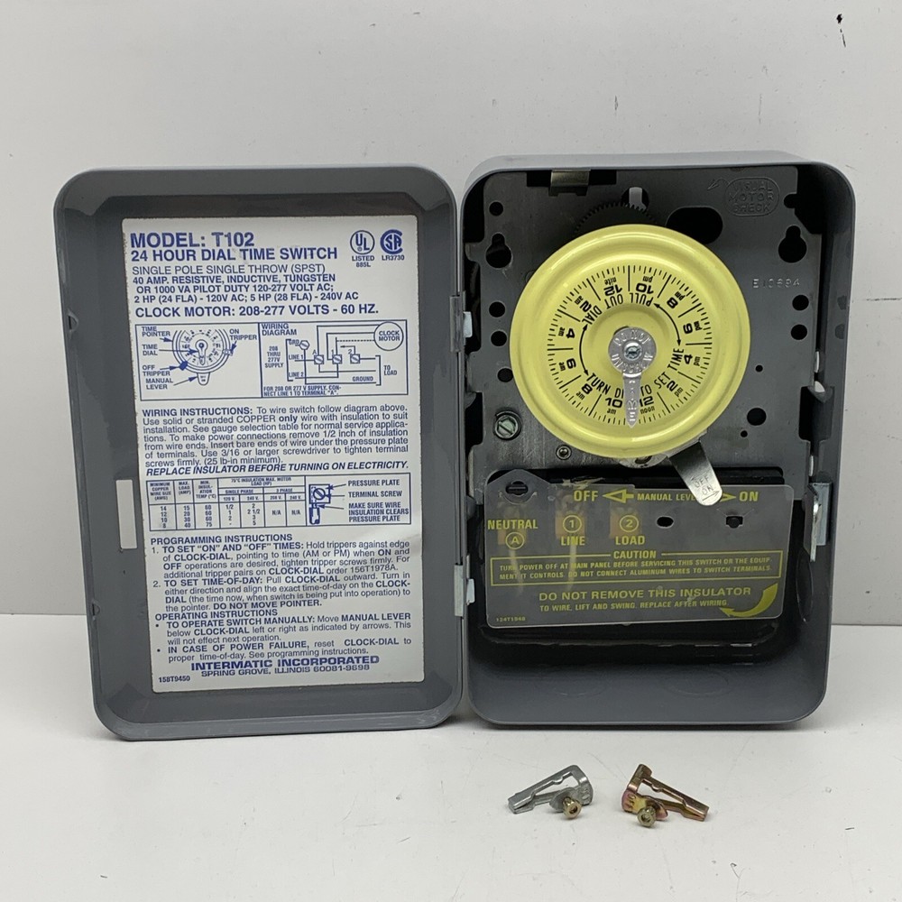 Intermatic T102 24-Hour Timer Time Control Switch SPST 208-277V, 40A