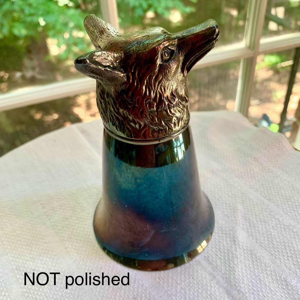 Vintage Large Silver Plated Fox Head Stirrup Cup 5” tall *READ*