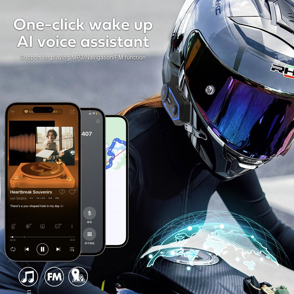 2x 1000M Wireless Interphone & Mic Motorcycle Bluetooth Headset Helmet Intercom