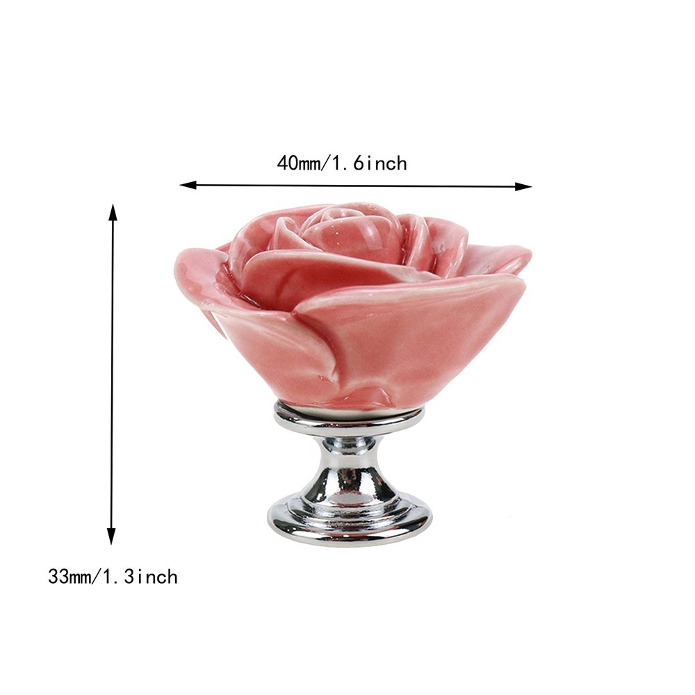 4pcs Peach Rose Flower Ceramic Knobs Cabinet Drawer Knobs Rose Door Pull Hand...