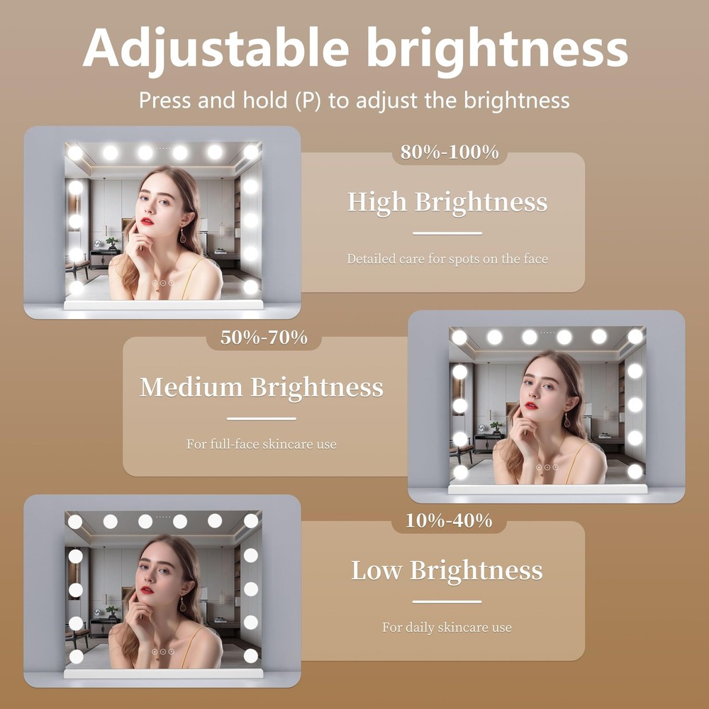 Vanity Mirror with Lights Lighted Makeup Mirror with Dimmable LED Bulbs,3 Col...