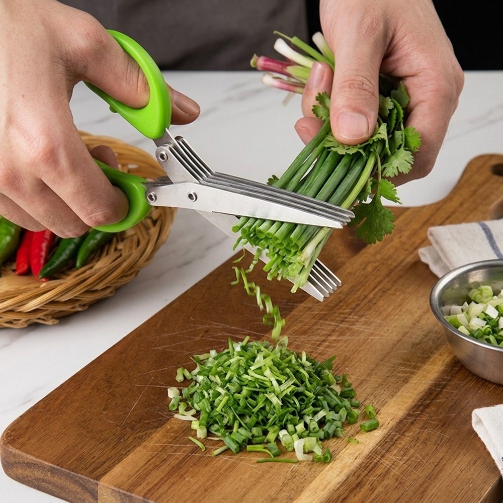 Stainless Steel 5-Layer Herb Scissors, Multi-Blade Kitchen Scissors