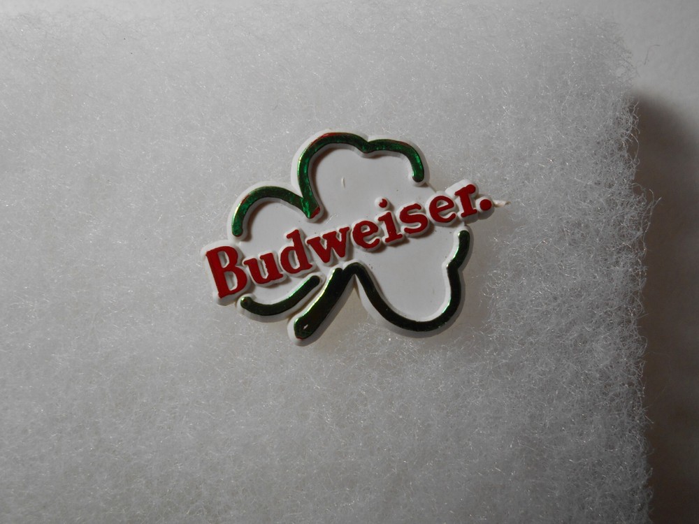 1-1/4" white Budweiser Shamrock beer Hat Pin
