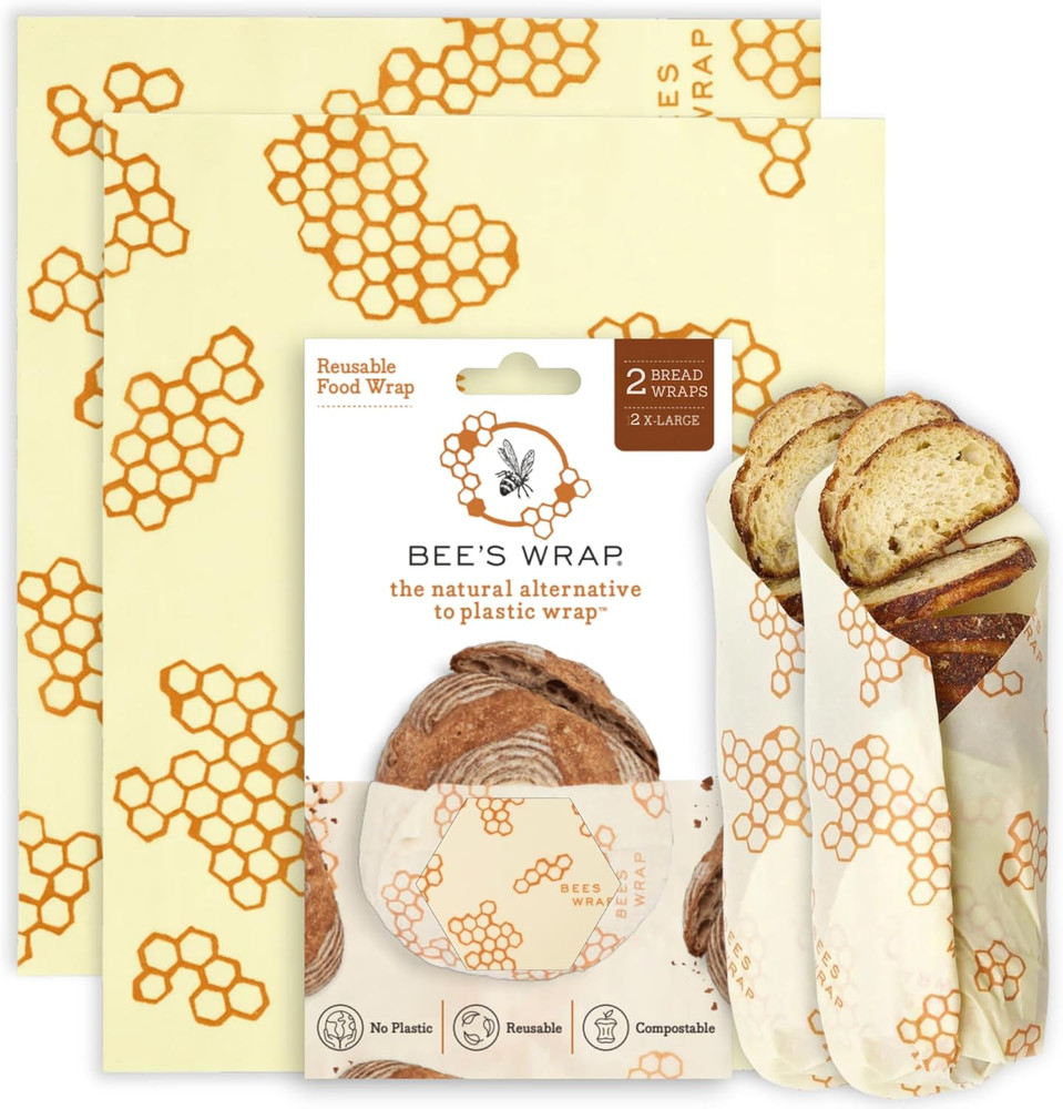 Beeswax Wraps for Bread - 2 Pack Beeswax Bread Wrap for Sourdough & Bread Storag