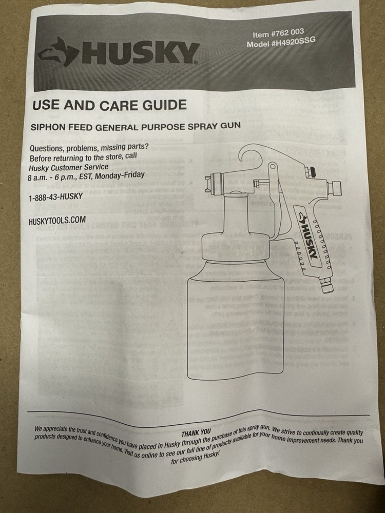 Husky Siphon Feed General Purpose PAINT Spray Gun - 762 003