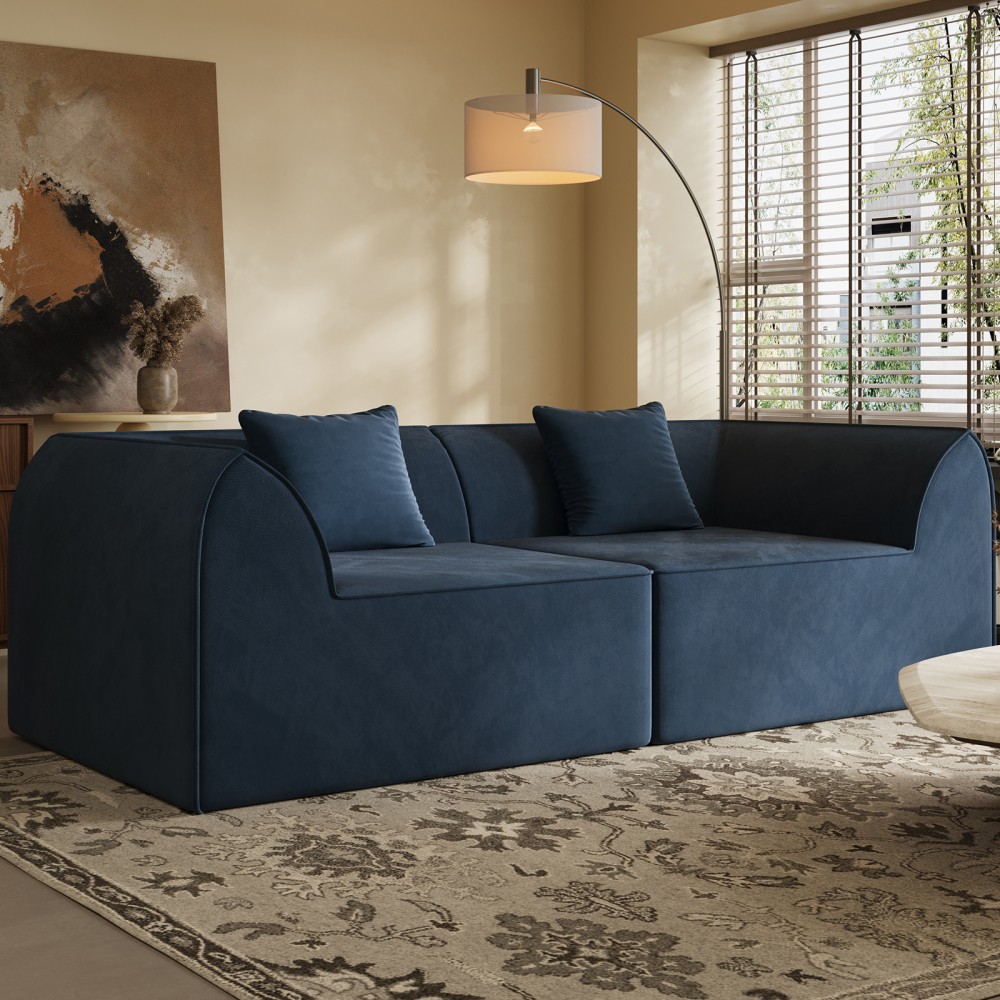 Compressed Memory Foam Sofa w/ Rectangular Pillow 2-Seater Daybed Blue