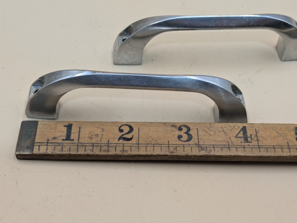 Pair Vintage Surrey Ware Mid Century Kitchen Cabinet Drawer Pull Handle Chrome