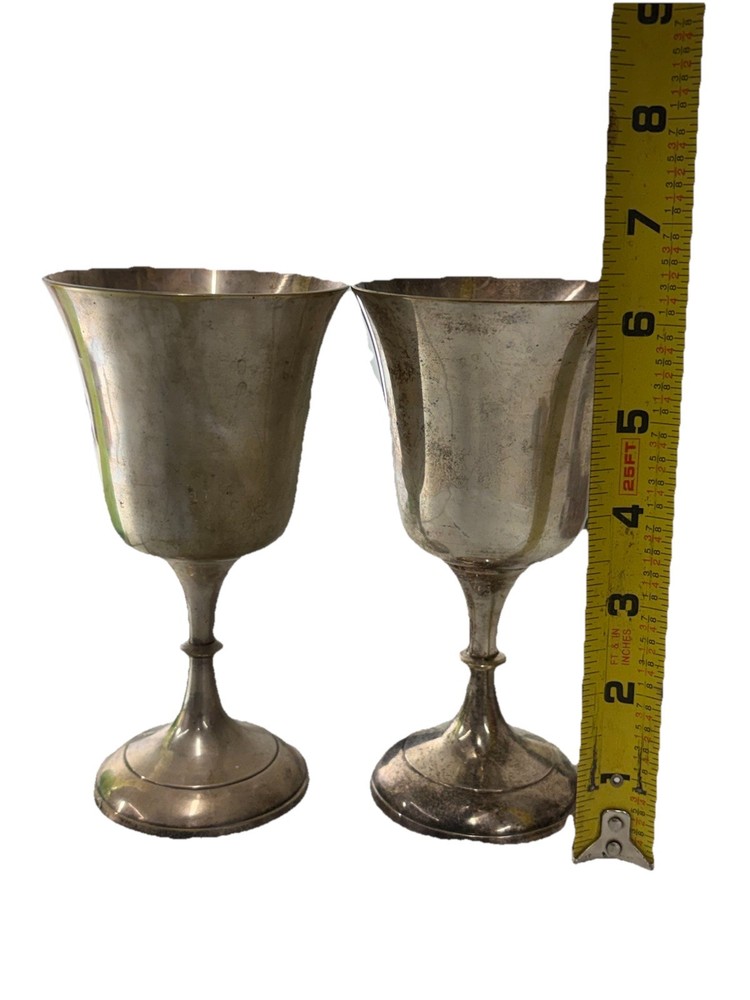 Pair Vintage Silver Plate Wine Water Goblets Unmarked
