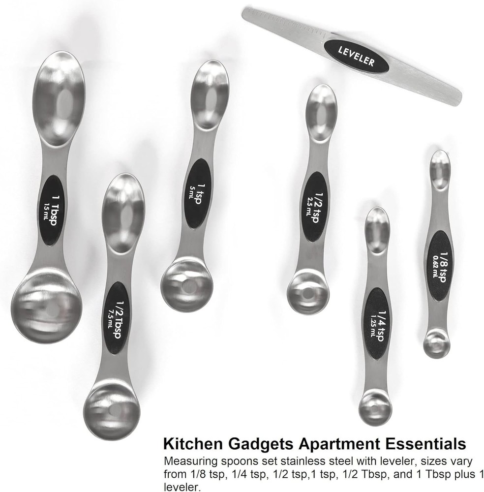 Magnetic Measuring Spoons Set Stainless Steel with Leveler, Stackable Metal T...