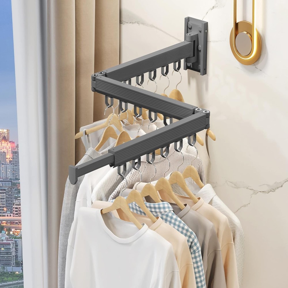 Wall Mounted Drying Rack - Foldable Retractable Laundry Hanger