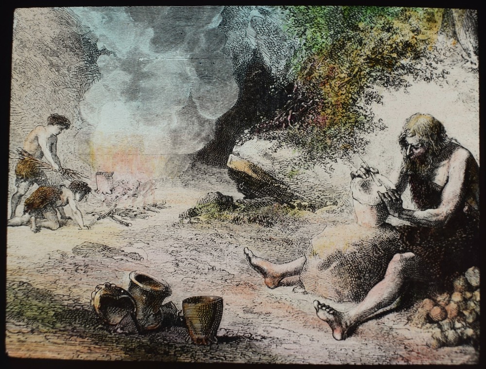 EARLY MAN MAKING POTTERY C1910 ANTIQUE TINTED Magic Lantern Slide