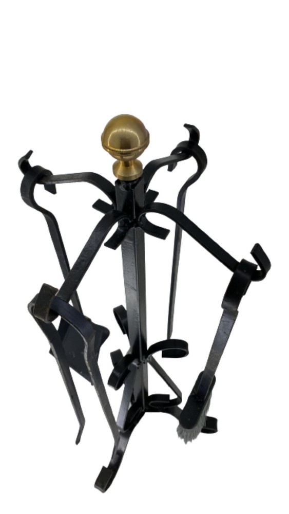 Fireplace Accessory Set Tool Kit Tripod Wrought Iron Fire Stove Gold