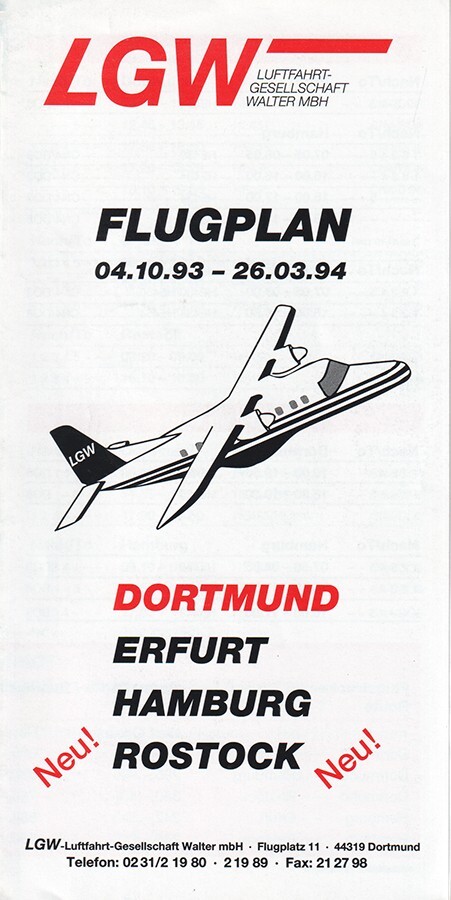 LGW Luftfahrt Gesellschaft Walter timetable 1993/10/04