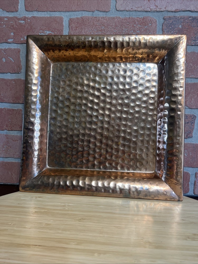 Hammered Square Solid Pure Copper Tray Plate Serveware Tableware, 13.5” Holidays