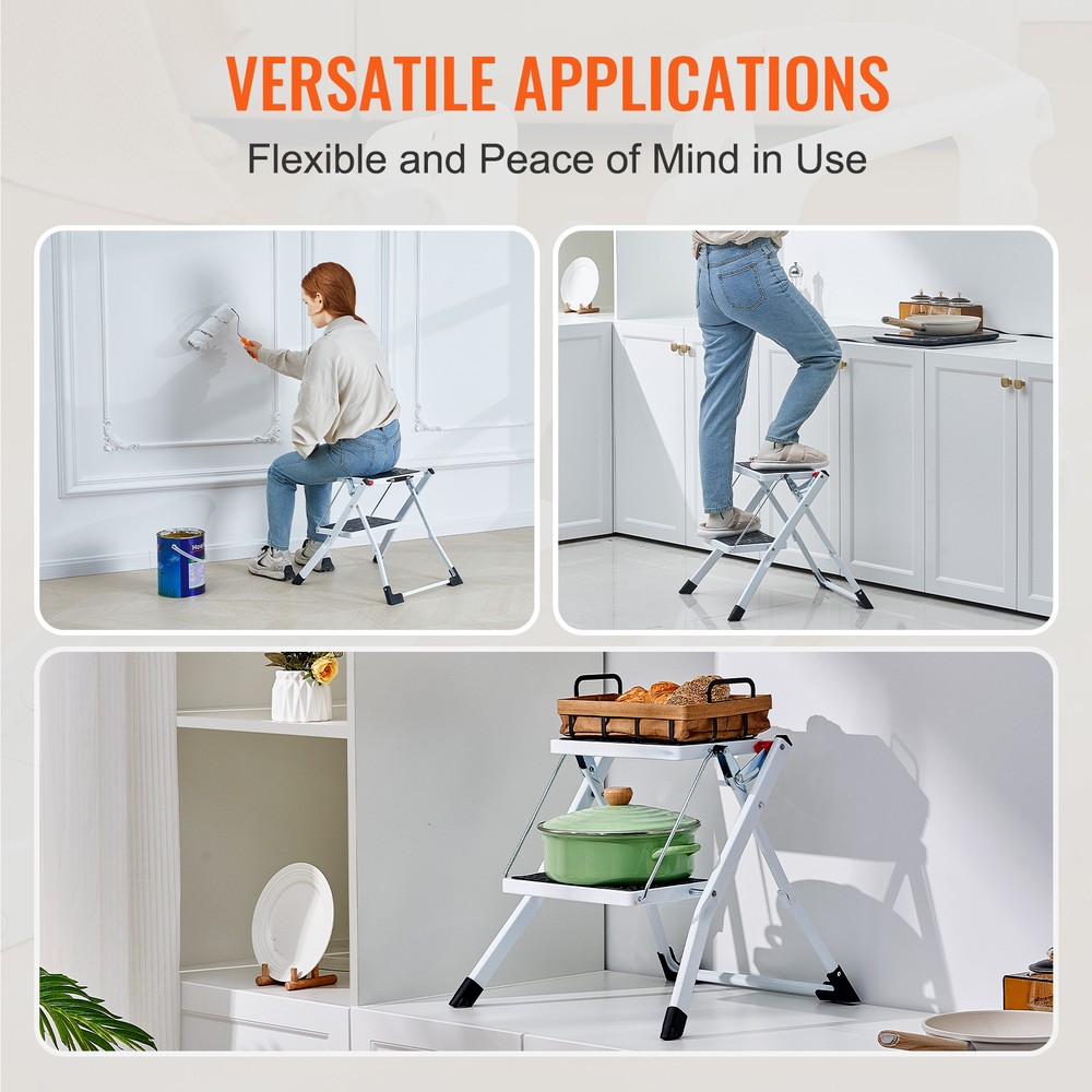 VEVOR Step Stool Ladder 2-Step Foldable 3 Adjustable Height Max Load 330lbs