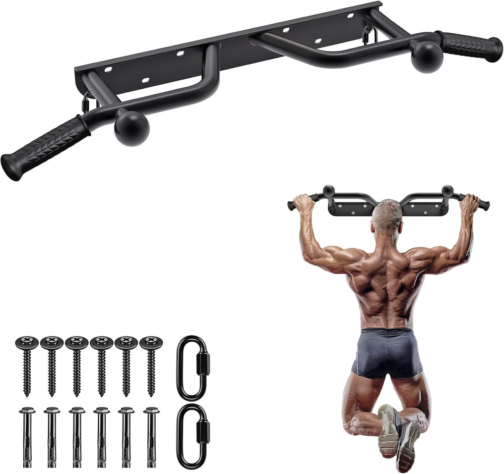 Heavy Duty Wall Mounted Pull Up Bar with Resistance Band Hooks, 500LB Capacity