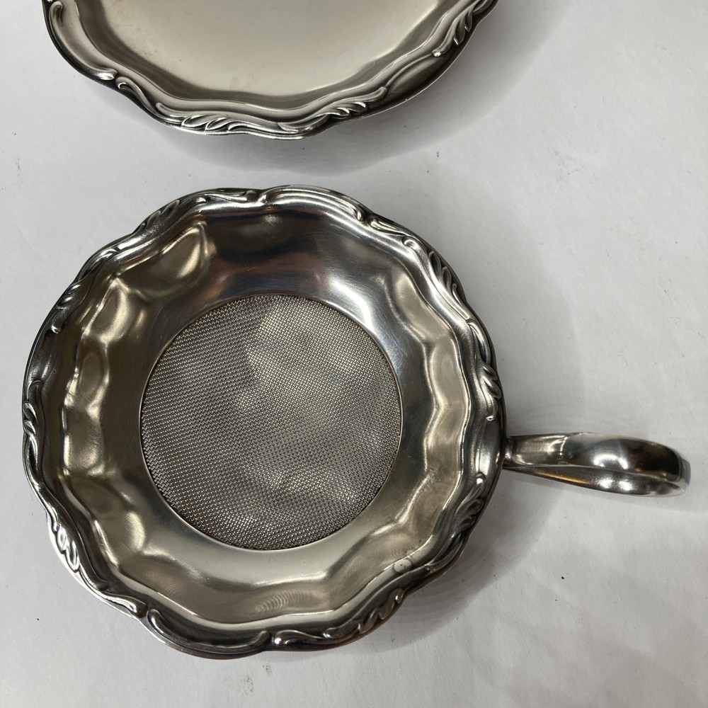 Vintage WMF Silver Plated Tea Strainer German Tableware With Footed Under Plate