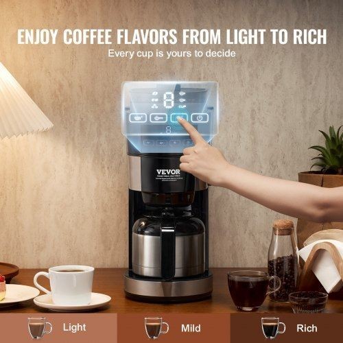 Coffee Maker with Grinder 8 Cup Programmable Coffee Machine Grind and Brew