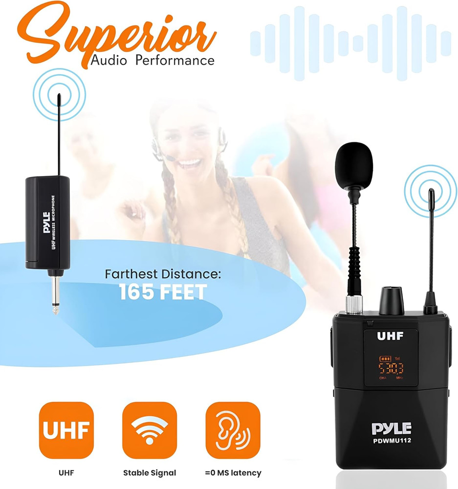 UHF Wireless Microphone System Kit - Portable Professional Cordless Microphone S