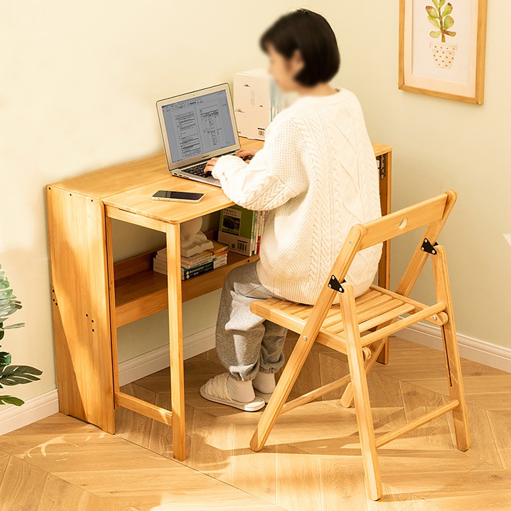 Folding Computer Desk, Modern Writing Table &Storage Shelf Home Office Work Desk